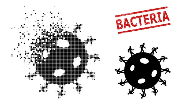 Disolver el icono del virus humano punteado y el sello Grunge Bacteria — Vector de stock