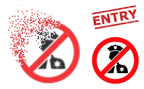 Brutna Pixel No Entry Police Icon och Textured Entry Stamp — Stock vektor