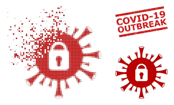 Parçalanmış Dot Coronavirus Kilitleme Simgesi ve Çizilmiş Covid-19 Salgın Mührü