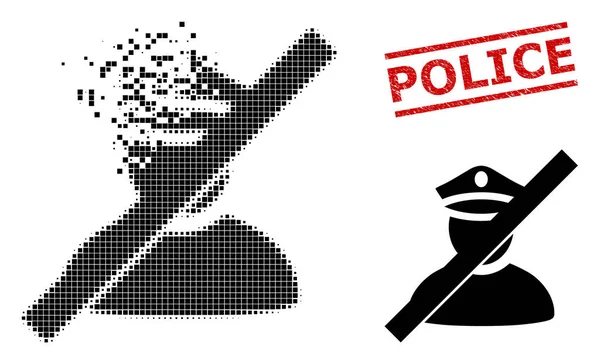 Timbro punteggiato frammentato dell'icona della polizia e sigillo della polizia Grunge — Vettoriale Stock