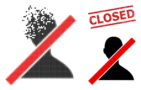 Gebrochene Pixel, geschlossene Benutzer-Ikone und geschlossene Briefmarke in Not — Stockvektor