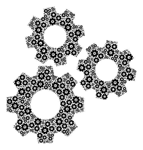 Mecanismo de engranajes Recursión Collage of Gear Mechanism Iconos — Vector de stock