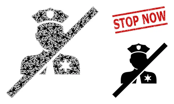 Collage di polizia nella lista nera di icone della polizia nella lista nera e francobolli Stop Now — Vettoriale Stock