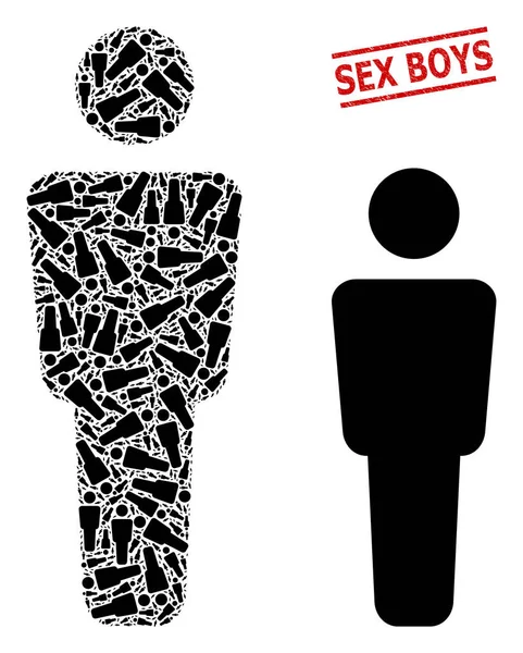 Man Ensam Sammansättning av Man Ensam Objekt och Reptålig Sex Boys Stamp — Stock vektor