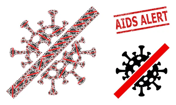 Cancelar Coronavirus Colagem de Cancelar Coronavirus Itens e Textured AIDS Alert Stamp —  Vetores de Stock