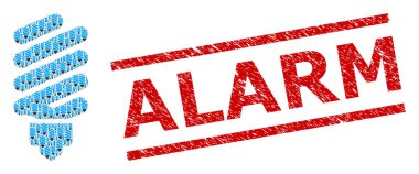 Floresan Ampul Özyineleme Kolajı Flüoresan Ampul Simgeleri ve Çizilmiş Alarm Mührü