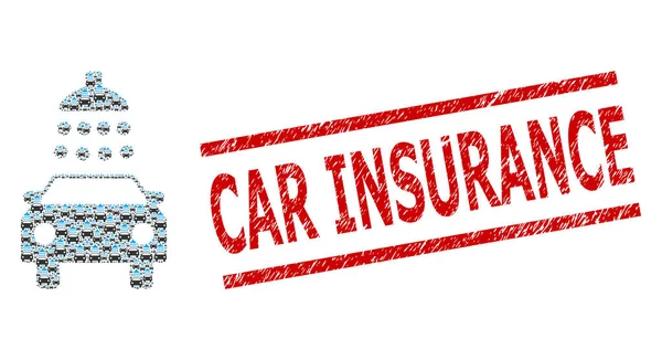 Chuveiro de carro composição de itens de chuveiro de carro e selo de vedação de seguro de carro riscado —  Vetores de Stock