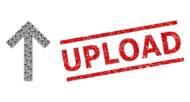 Yukarı Ok Oku Simgelerinin Özyinelemeli Mozaiği ve Çizilmiş Gönderme Mührü