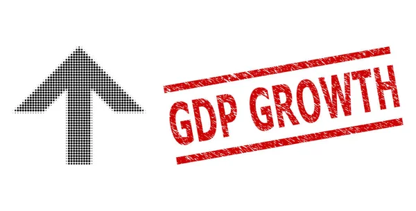 陷入困境的GDP增长封印和半色调点点箭头上升 — 图库矢量图片
