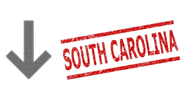 Grunge South Carolina selo selo e meio-tom pontilhado seta para baixo — Vetor de Stock