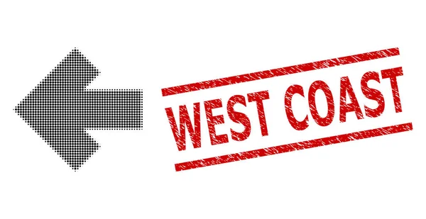 Texturierter Siegelstempel an der Westküste und gepunkteter Pfeil links — Stockvektor