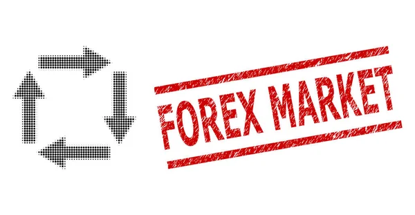 Poškrábaný Forex Market razítko a půltón tečkované kruhové šipky — Stockový vektor