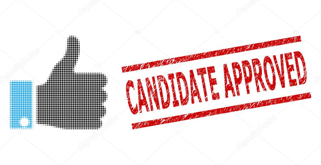 Textured Candidate Approved Seal Stamp and Halftone Dotted Thumb Up