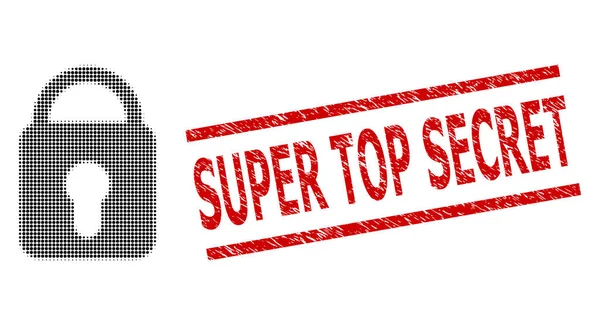 Gescheurde Super Top Secret Seal en Halftone Gesloten Gesloten — Stockvector