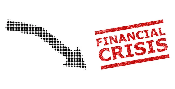 Sello de crisis financiera texturizada y tendencia al fracaso punteada a medias — Archivo Imágenes Vectoriales
