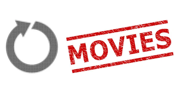 Scratched Movies Seal and Halftone Dotted Rotate — Stock Vector