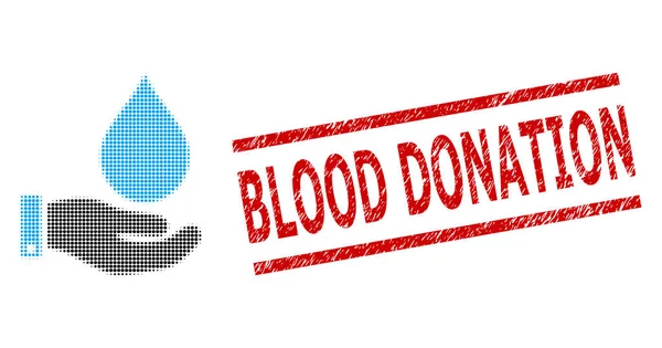 Sello de donación de sangre rayada y servicio de agua punteada de medio tono — Archivo Imágenes Vectoriales