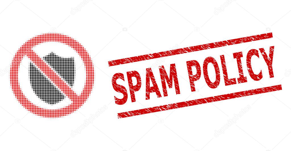 Textured Spam Policy Seal Stamp and Halftone Dotted No Shield