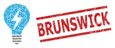 Elektrik Ampulü Fraktal Mozaiği Elektrik Ampul Ögeleri ve Grunge Brunswick Mührü