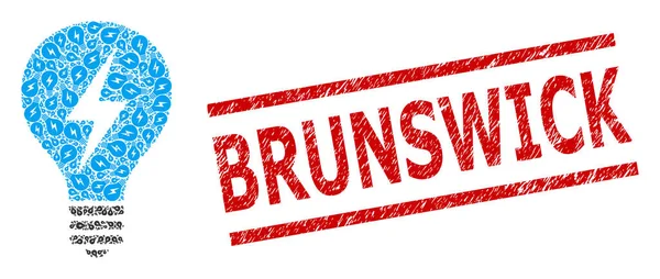 Elektrik Ampulü Fraktal Mozaiği Elektrik Ampul Ögeleri ve Grunge Brunswick Mührü