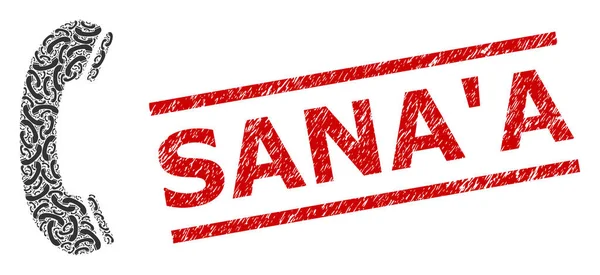 Telefon Alıcısı Telefon Alıcı Simgeleri ve Grunge SanaA Damgası Mozaiği