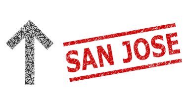 Yukarı Ok Ok Oku Kolajı ve Çizilmiş San Jose Mühür Mührü