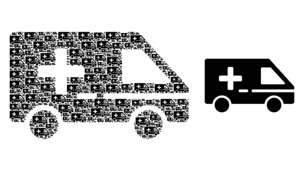 Mosaico de coches de emergencia médica de Iconos de coches de emergencia médica y fuente Icono — Vector de stock