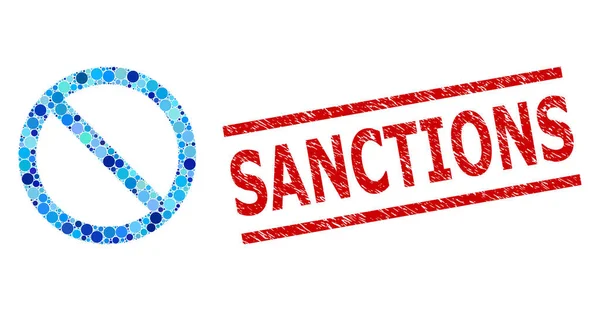 Gescheurde sancties Stempel afdrukken en niet toegestaan Mozaïek van ronde stippen — Stockvector