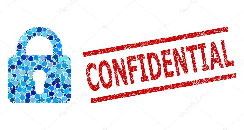 Distress Confidential Watermark and Lock Collage of Round Dots