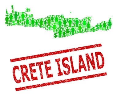Girit Adası Tehlike Mührü ve Yeşil İnsanlar ve Girit Adası Doları Mozaik Haritası
