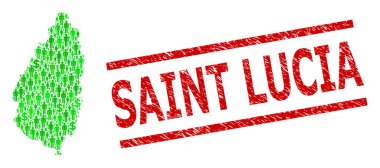 Kederli Aziz Lucia Mühür ve Yeşil Adamlar ve Saint Lucia Adası Dolarlık Mozaik Haritası