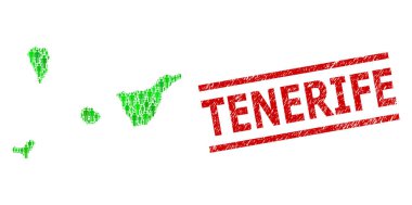 Desenli Tenerife Mühür Taklidi ve Yeşil İnsanlar ve Santa Cruz De Tenerife Eyaleti Dolarlık Mozaik Haritası