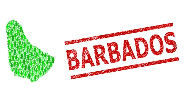 Pres Barbados Razítko Imitace a zelení lidé a dolar Mozaika Mapa Barbadosu — Stockový vektor