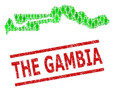 Gambiya Mühür Taklidi ve Yeşil Müşteriler ve Gambiya Doları Mozaik Haritası