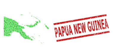 Grunge Papua Yeni Gine Mühür ve Yeşil İnsanlar ve Papua Yeni Gine Doları Mozaik Haritası