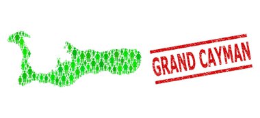 Büyük Cayman Adasının desenli Büyük Cayman Damga İzi ve Yeşil İnsanlar ve Dolar Mozaik Haritası