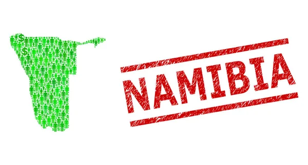 Distress Ναμίμπια Σφραγίδα Απομίμηση και πράσινο πελάτες και δολάριο ψηφιδωτό χάρτη της Ναμίμπια — Διανυσματικό Αρχείο