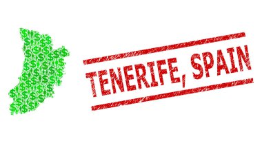 Grunge Tenerife, İspanya Mühür Mührü ve Yeşil Müşteriler ve Lleida Eyaleti Mozaik Haritası