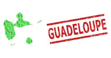 Kederli Guadeloupe Damga Taklidi ve Yeşil Adamlar ve Guadeloupe Doları Mozaik Haritası