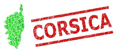 Korsika Damgalı ve Yeşil İnsanlar ve Korsika Doları Mozaik Haritası