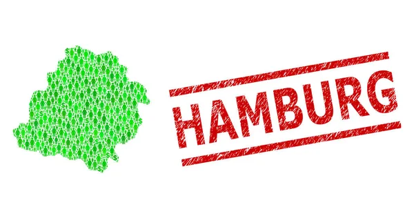 ハンブルク切手と緑の人々とドルモザイク・マップ・オブ・ローツ州 — ストックベクタ