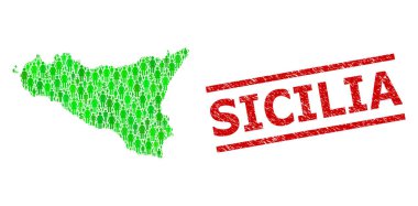 Sicilya Filigranı ve Yeşil Adamlar ve Sicilya Adasının Dolar Mozaik Haritası