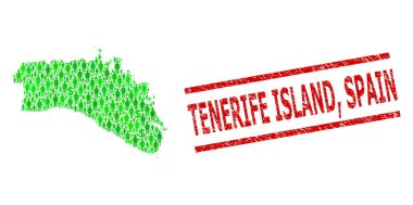 Kazınmış Tenerife Adası, İspanya Mührü ve Yeşil Müşteri ve Menorka Adası Doları Mozaik Haritası