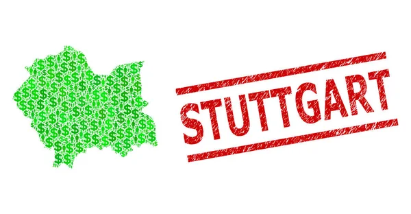 Texturierte Stuttgarter Briefmarkensiegel und Grüne Männer und Dollar-Mosaik-Karte der Kleinpolen-Provinz — Stockvektor