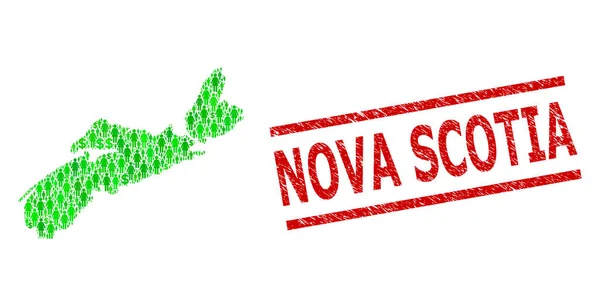 Grunge Nova Scotia Stamp and Green Men and Dollar Mosaic Map of Nova Scotia Province — стоковий вектор