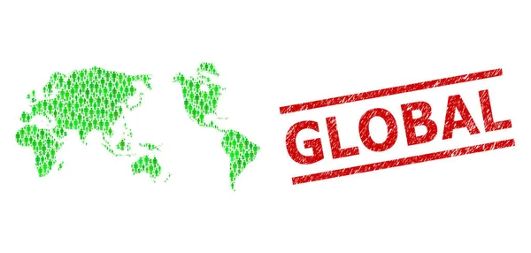 Distress Global Stamp y Clientes Verdes y Dollar Mosaic Mapa de la Tierra — Vector de stock