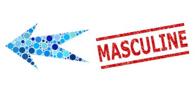 Grunge Erkeksi Mühür ve Ok Yuvarlak Noktaların Sol Kompozisyonu