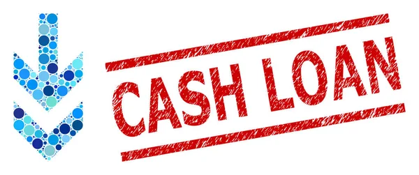 Grunge Cash Loan Stamp Seal en Arrow Down Samenstelling van ronde stippen — Stockvector