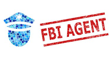 Grunge FBI Ajanı Mühür ve Polis Çemberlerin Başı Kolajı
