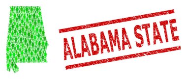 Alabama Eyaleti Tehlike Mühür Taklidi ve Yeşil İnsanlar ve Alabama Eyaleti Dolar Mozaik Haritası